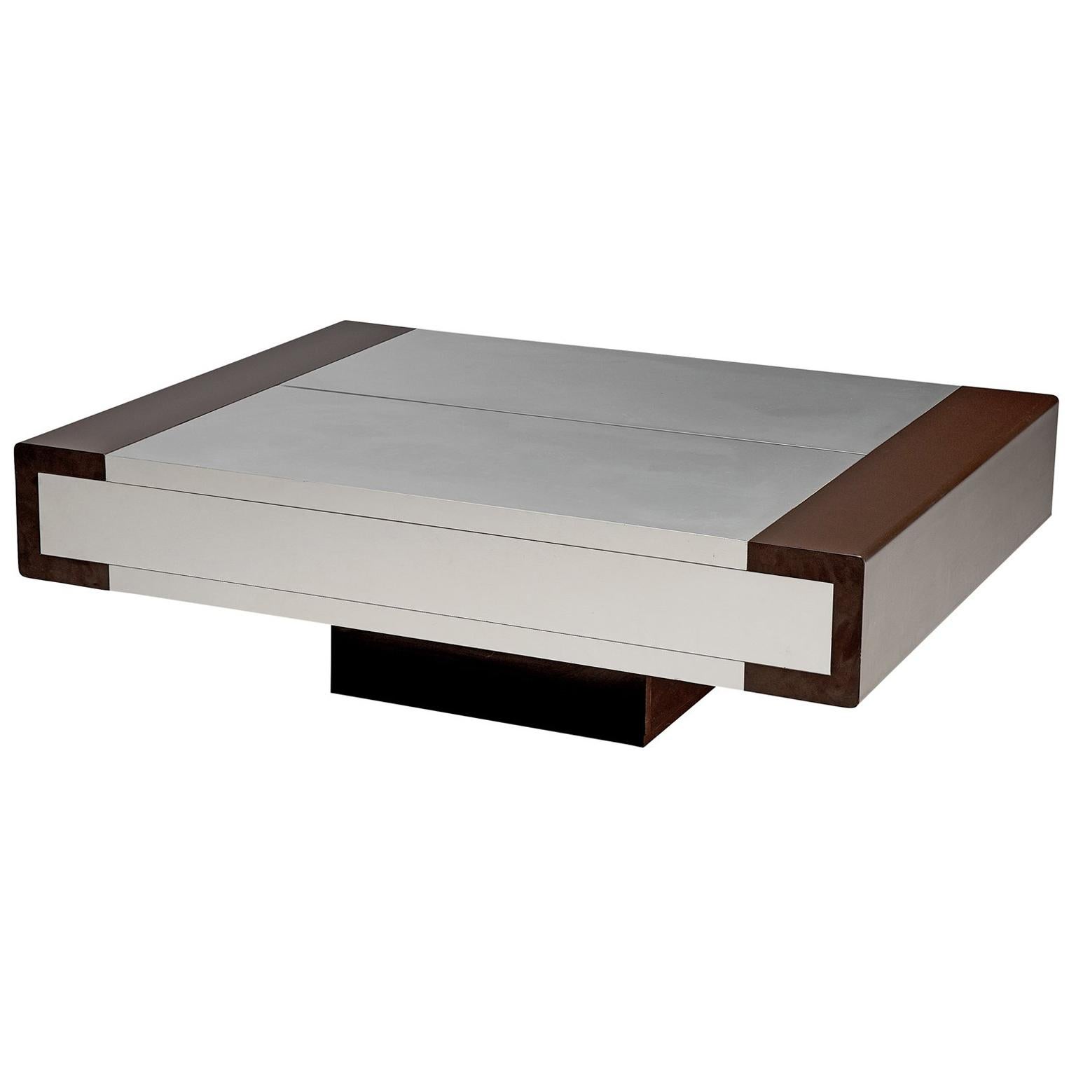 Postmodern Coffee Table in Brushed Aluminium with Storage