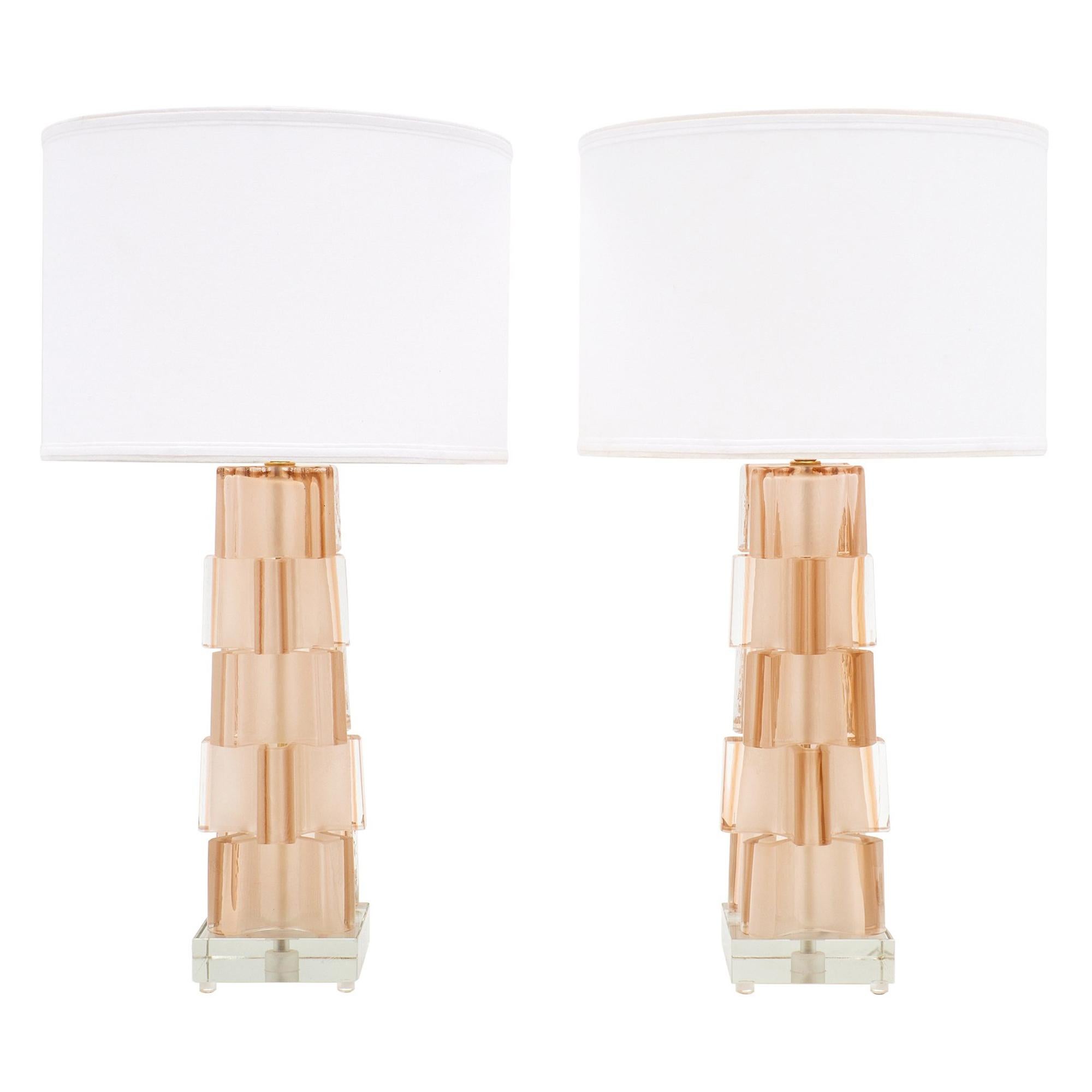 Murano Glass Pink Geometric Lamps