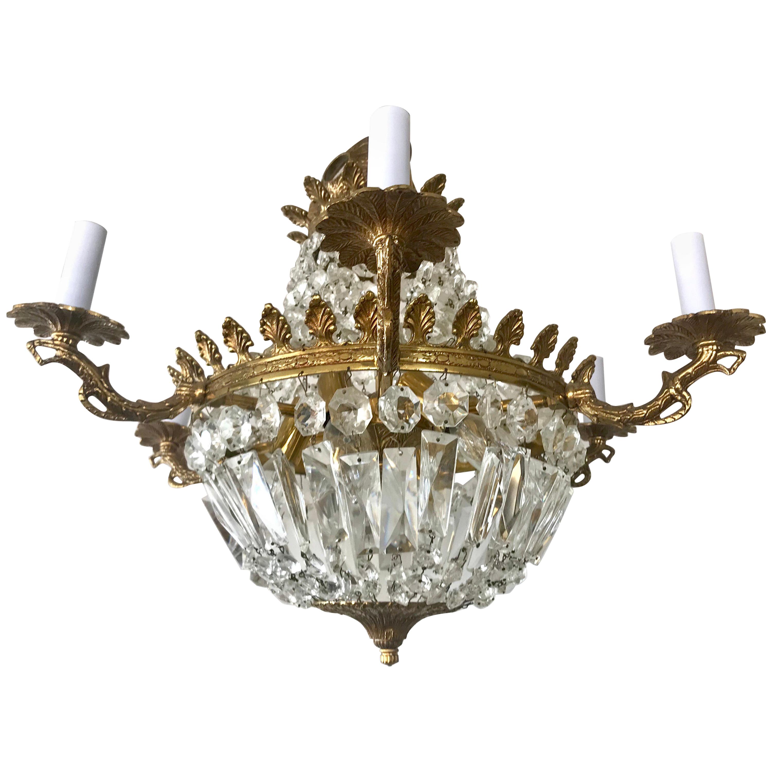 French Crystal and Gilt Bronze Twelve-Light Basket Chandelier at 1stDibs