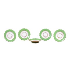 Ridgway Porcelain Dinner Plates and Compote with Green Rim and Floral Décor