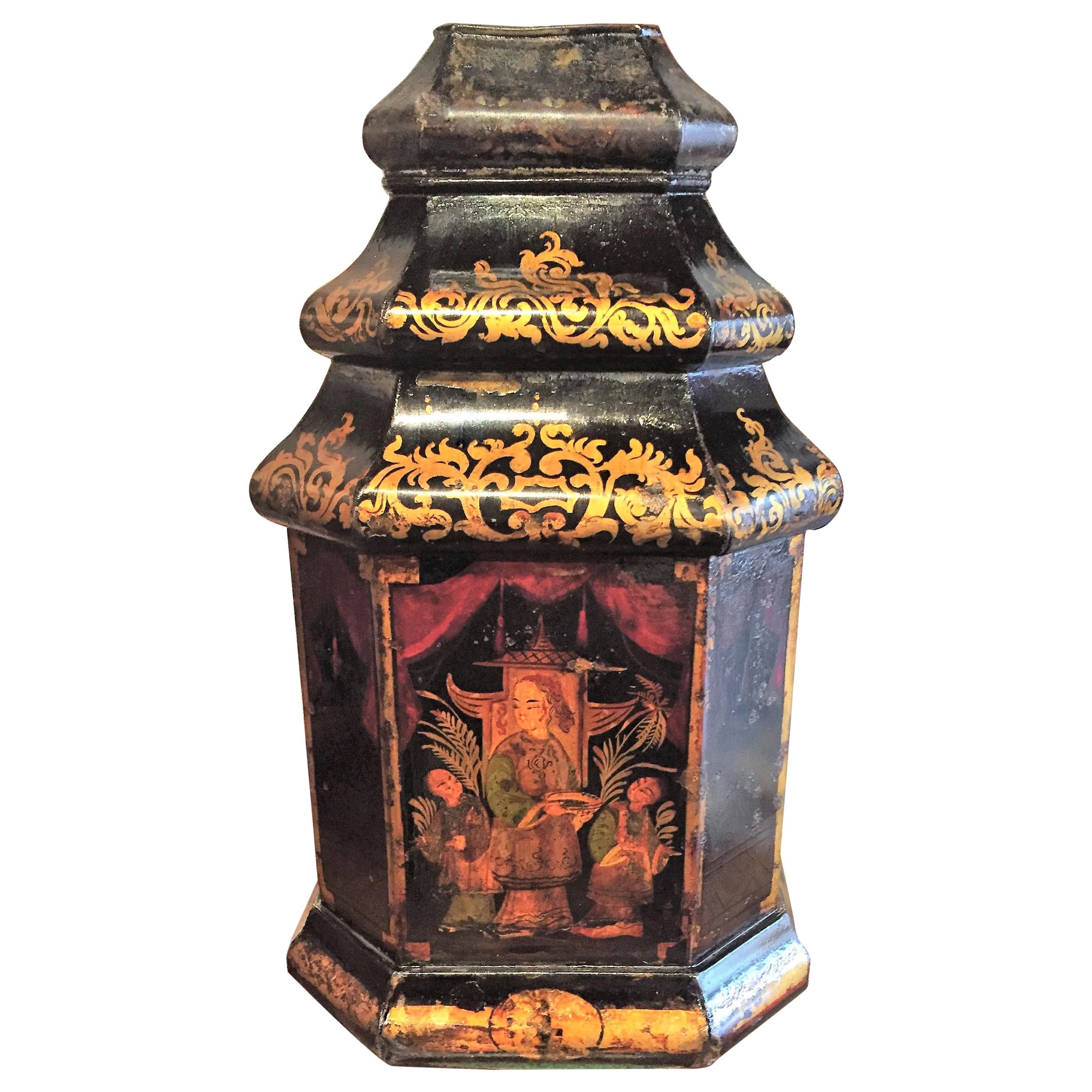 Late Regency Chinoiserie Decorated Tole Tea Canister