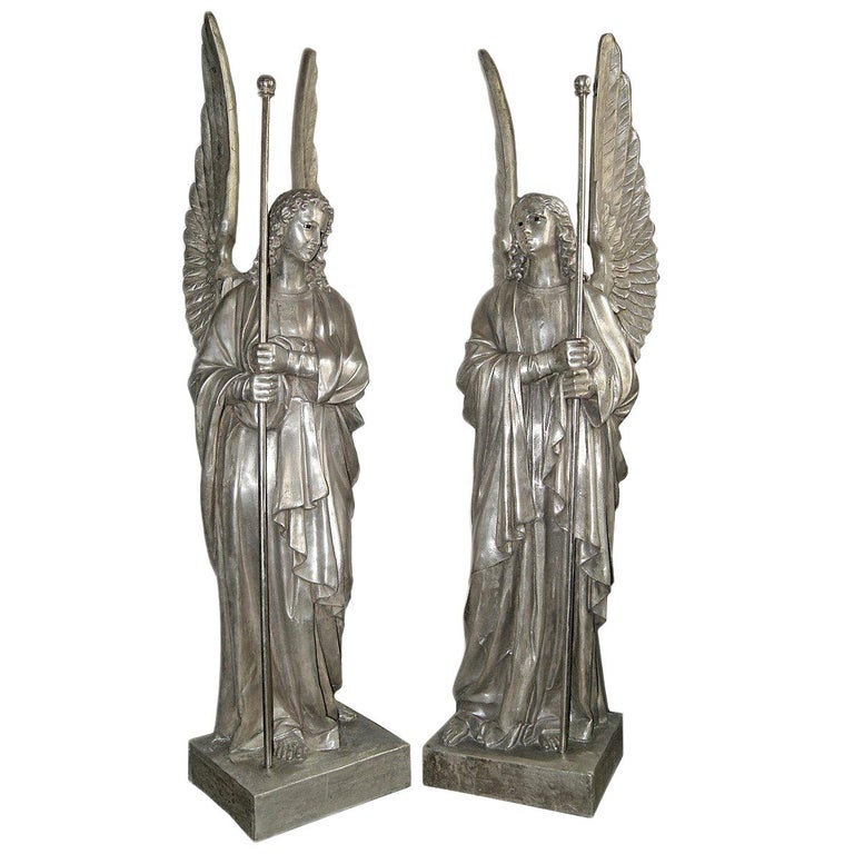 Set of Four Large Silver Plated Angel Statues For Sale at 1stdibs