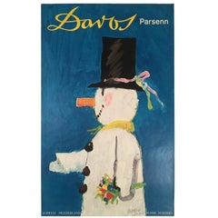 Vintage Original Swiss Travel Poster for Davos by Herbert Leupin