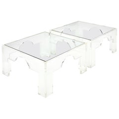 Lucite and Glass French Coffee Tables