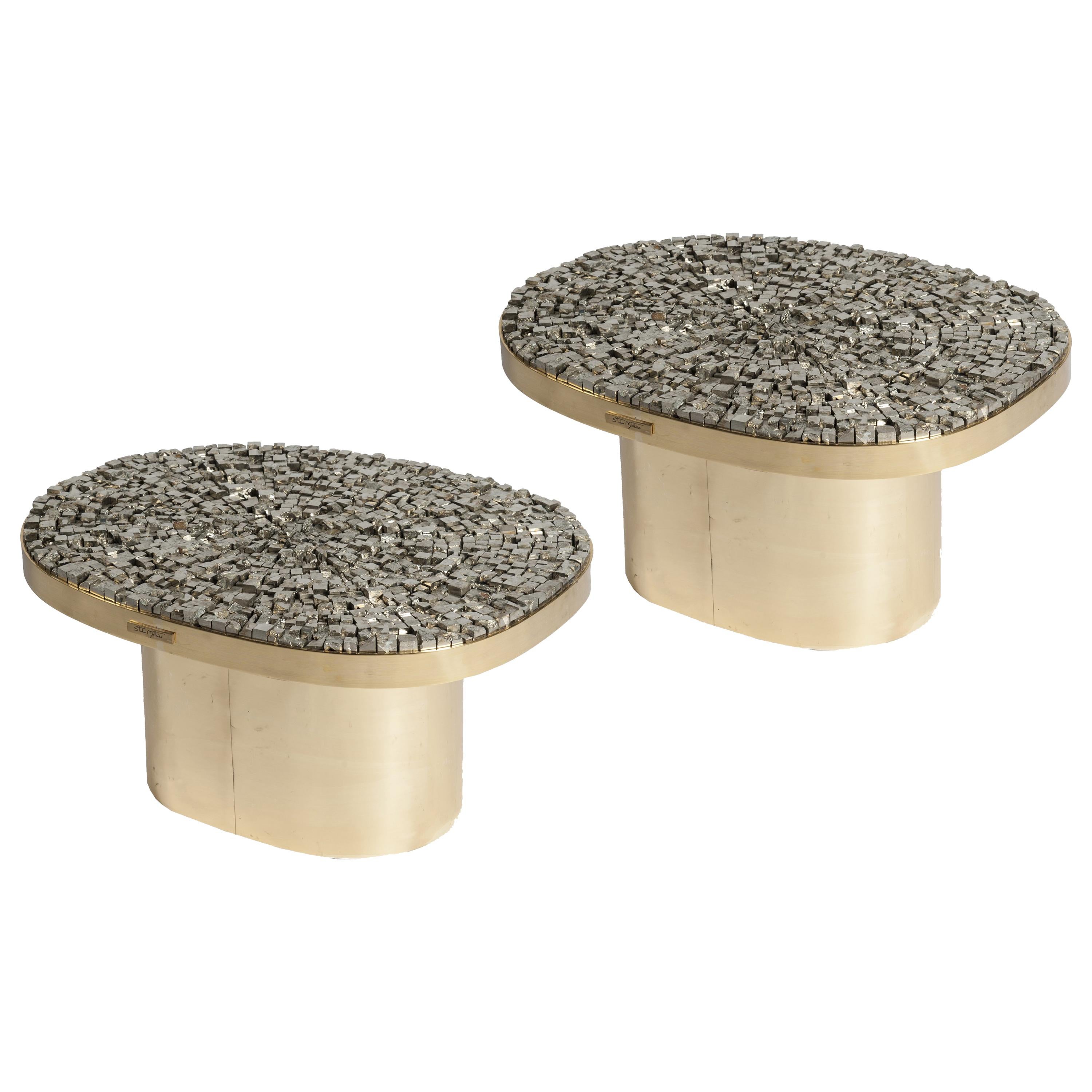 Pair of Side Tables with Pyrites Top by Georges Mathias
