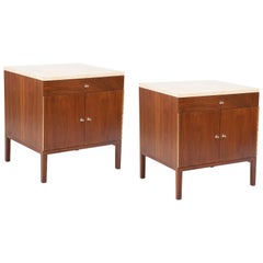 Pair of Paul McCobb Travertine Top Side Tables or Nightstands