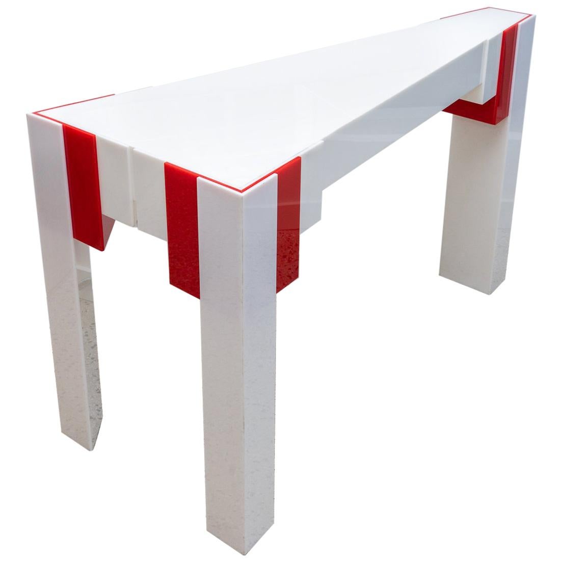 Lucite Console Table Red and White
