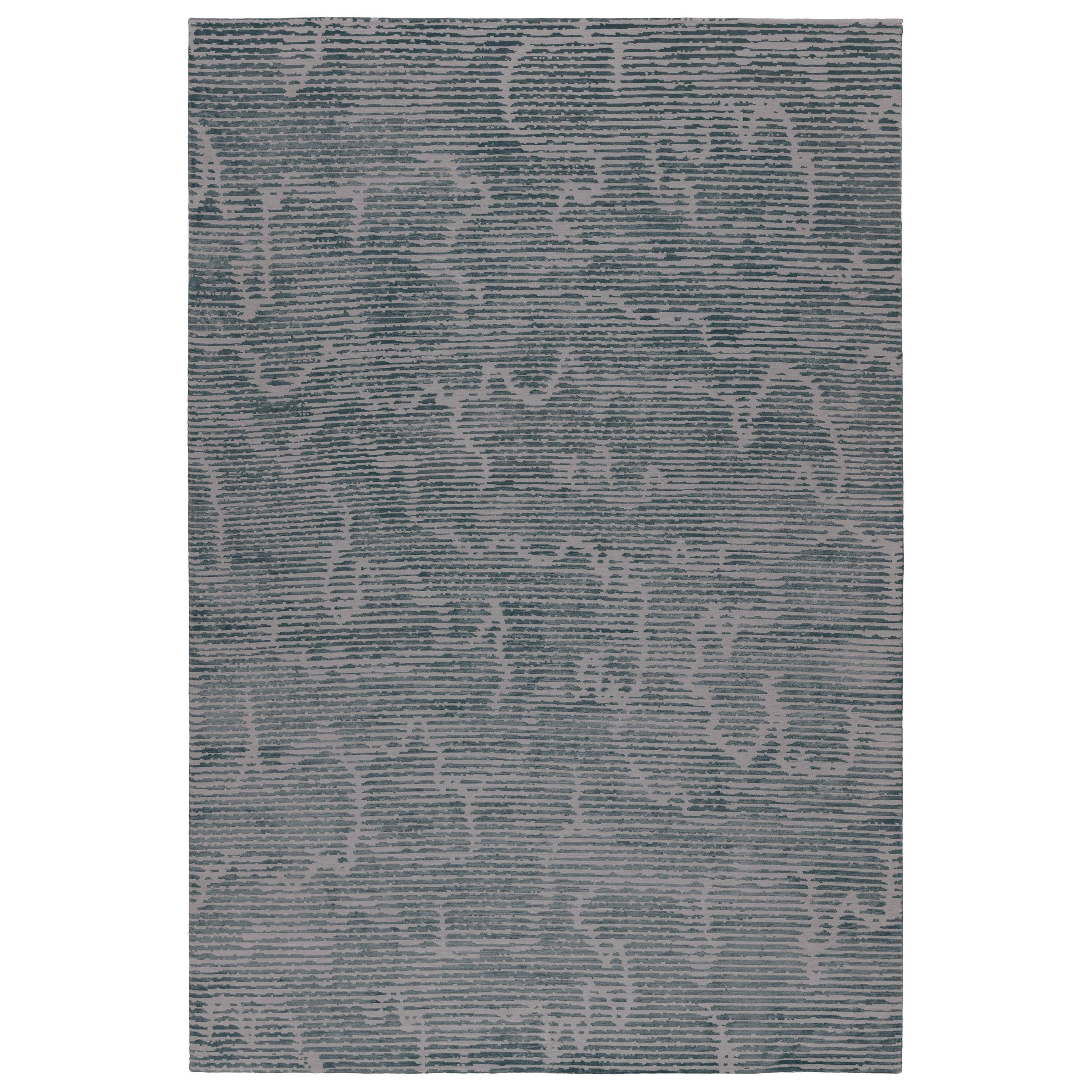 Staccato Steel Hand-Knotted 12x9 Rug in Wool and Silk by Kelly Wearstler For Sale