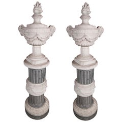 Pair of French Carved Neoclassical Marble Urns