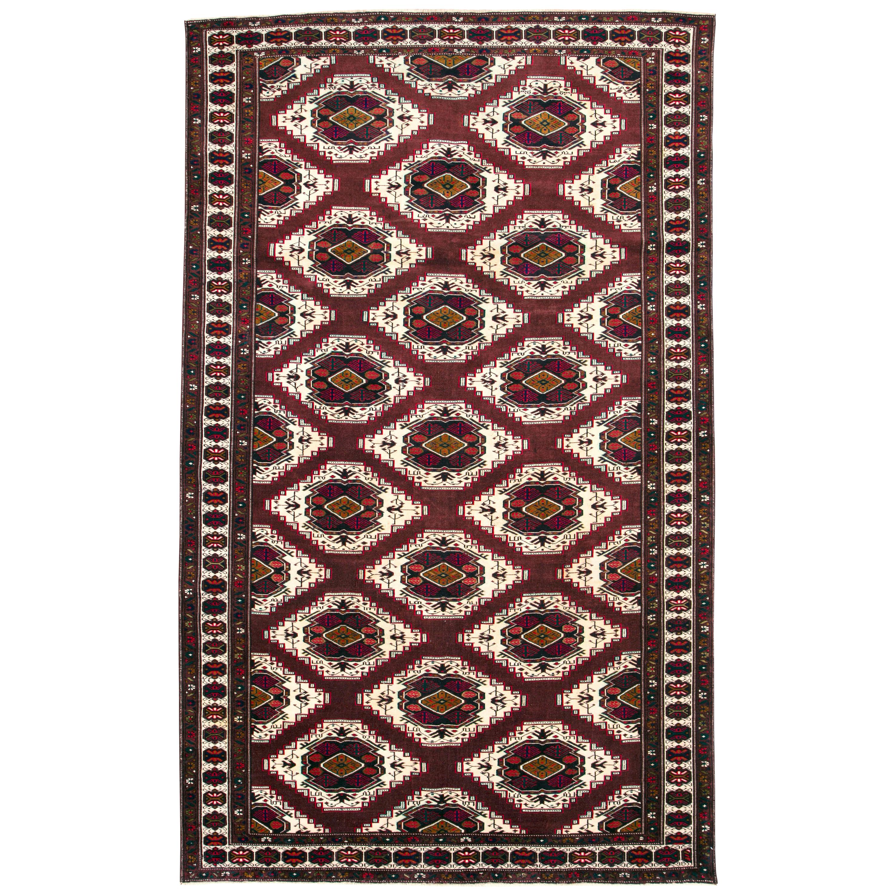 Zentralasiatischer türkischer Teppich im Vintage-Stil im Angebot