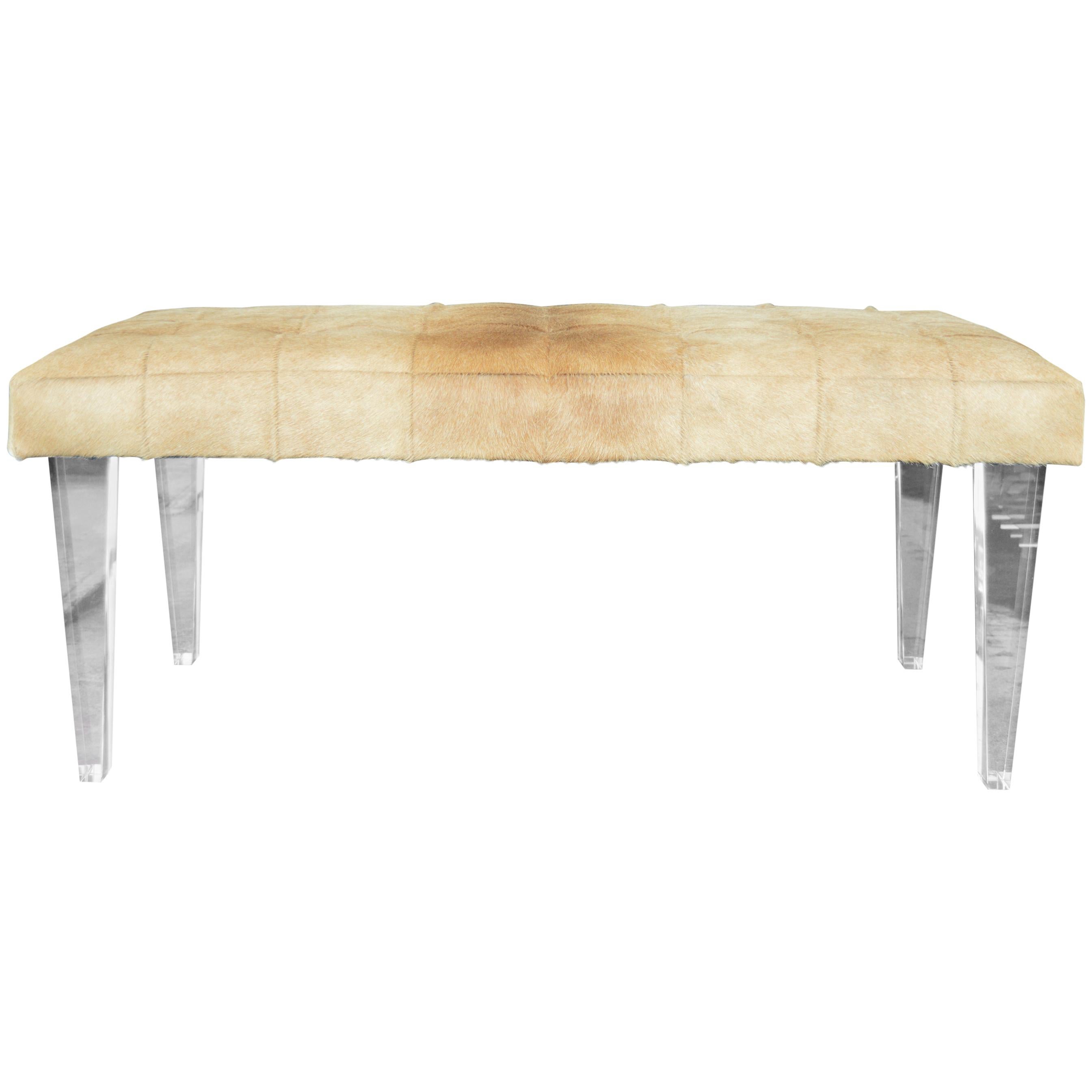 Cowhide Bench with Lucite Legs