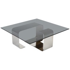 Table basse en acier poli et verre fumé de François Monnet pour Kappa