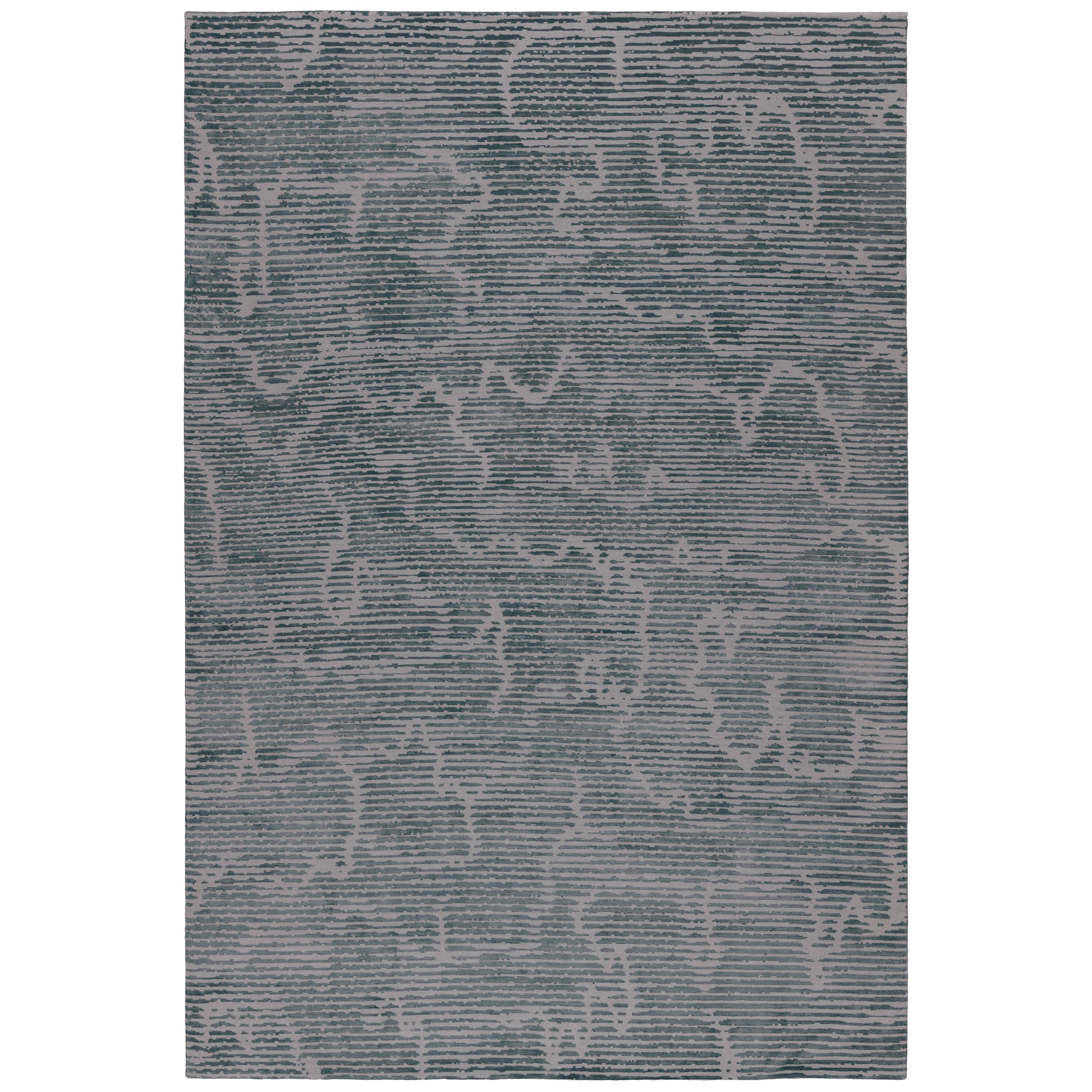 Staccato Steel Hand-Knotted 9x6 Rug in Wool and Silk by Kelly Wearstler For Sale