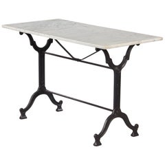 French Iron Base and Marble-Top Bistro Table, 1920s