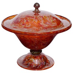 Art Verrier Saint Louis Marbled Glass Lidded Bowl Compote