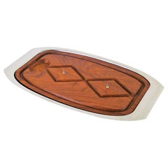 Danish Modern Lauffer Carving Board in Teak and Stainless Steel Denmark, 1970s