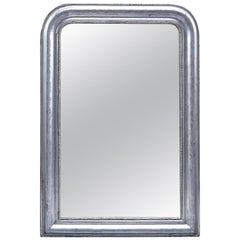 Louis Philippe Style Silver Leaf Mirror with Beaded Trim and Leaf Pattern