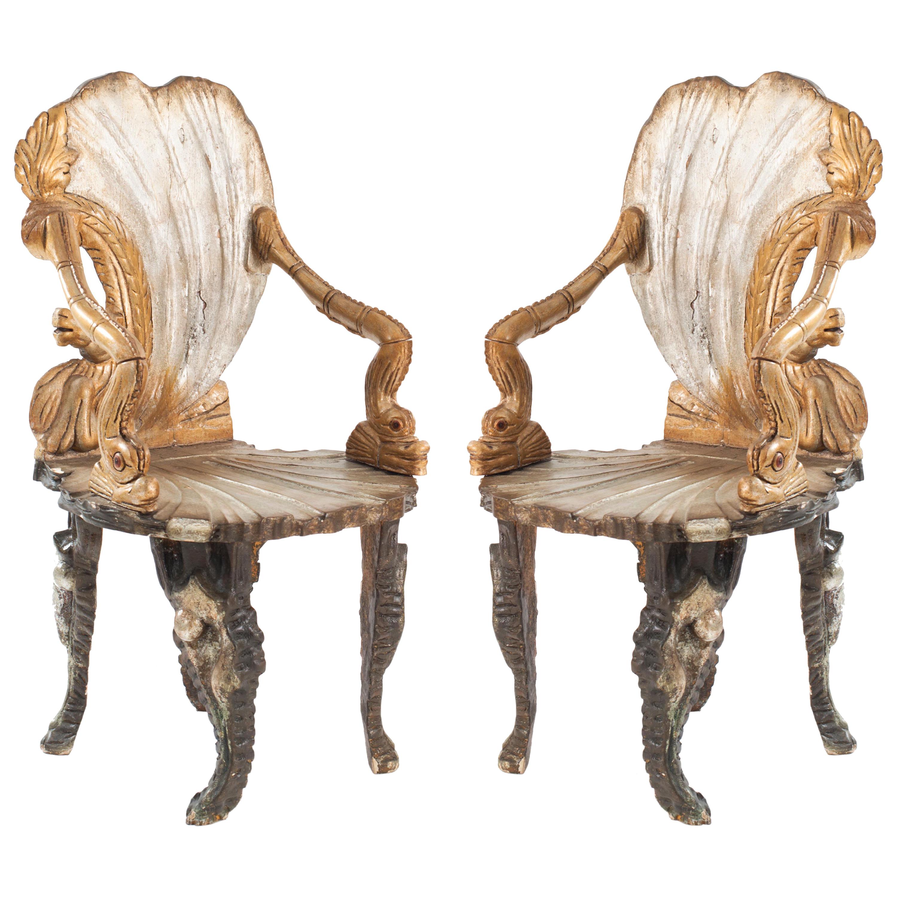 Pair of Italian Venetian Grotto Shell Form Armchairs