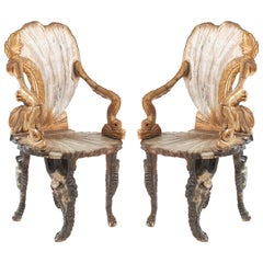 Pair of Italian Venetian Grotto Shell Form Armchairs