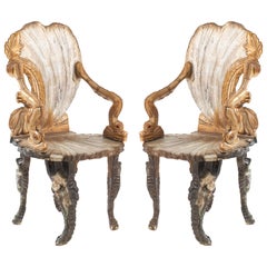 Pair of Italian Venetian Grotto Shell Form Armchairs