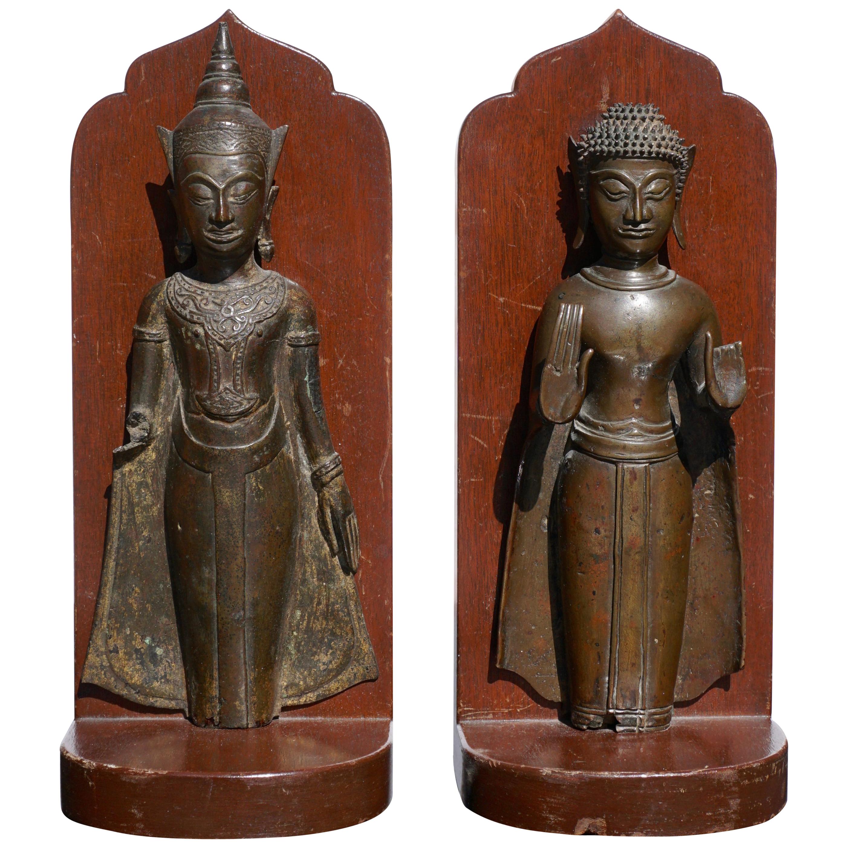 18th Century Ayutthaya Thai Bronze Buddha Bookends