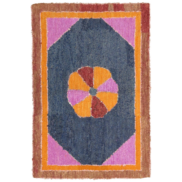 Bright American Hooked Rug For Sale