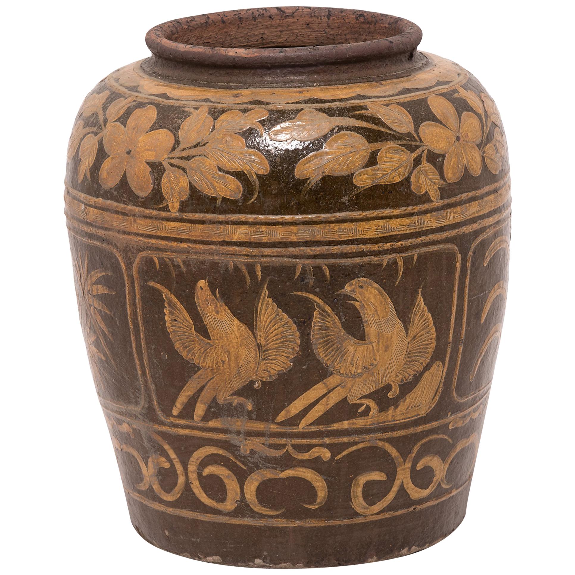 Chinese Glazed Magpie Pickling Jar, c. 1900