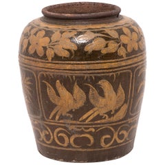 Chinese Glazed Magpie Pickling Jar, c. 1900