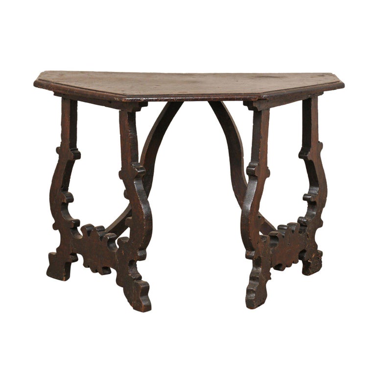 A Beautiful Italian Carved Lyre-Leg Walnut Console Table, Turn of 17th-18th C.