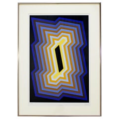 Mid-Century Modern Framed Op Pop Art Lithograph Signed Yvaral Vasarely, 1970s