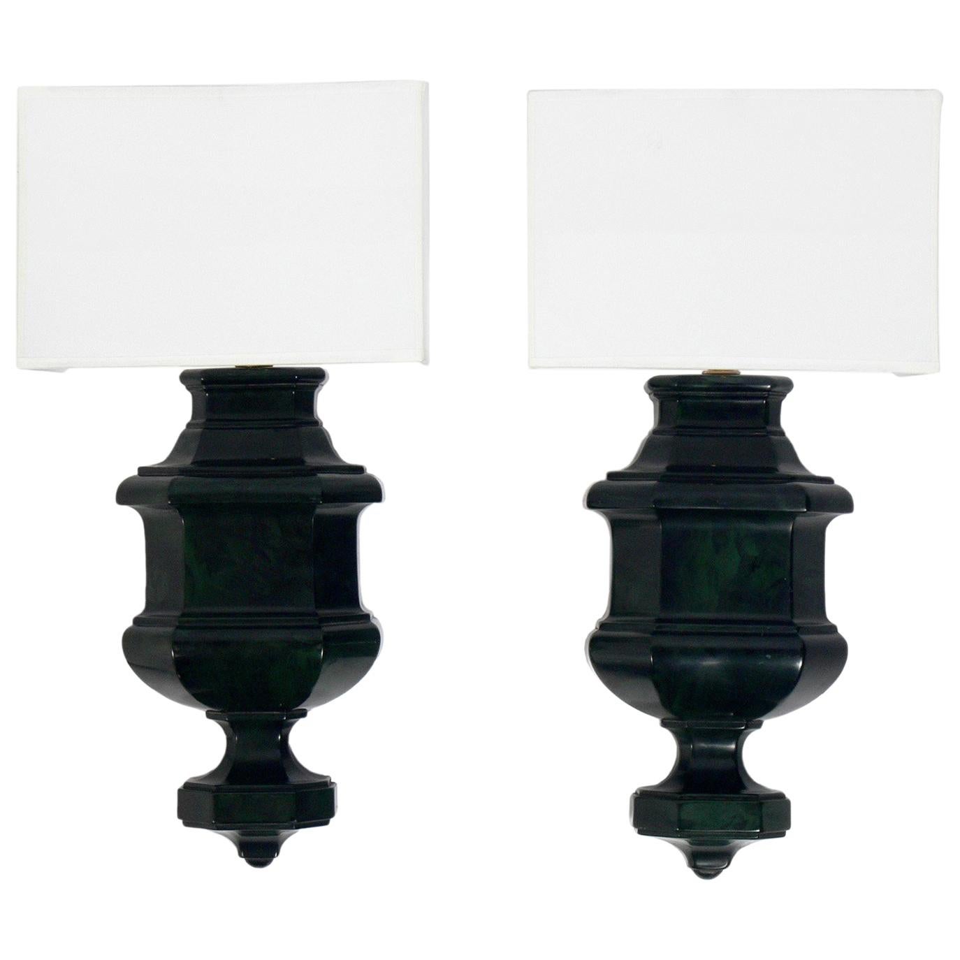 Pair of Faux Green Marble Sconces