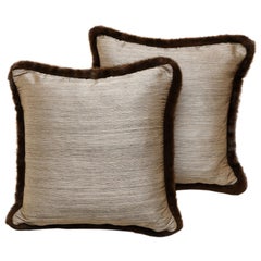 Pair of Silver and Bronze Silk and Fur Anglo-Japanese Pillow
