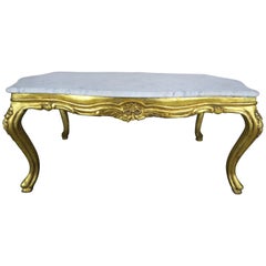 French Louis XV Style Giltwood Tea Table with Carrara Marble Top