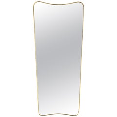 Tall Italian Shield Shaped Brass Framed Vintage Mirror