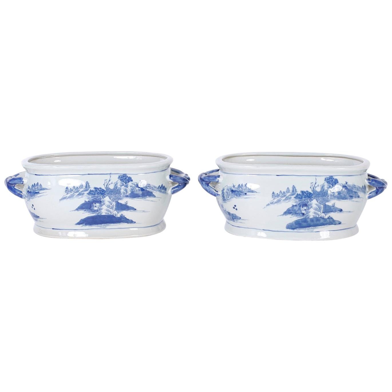 Pair of Chinese Blue and White Porcelain Planters