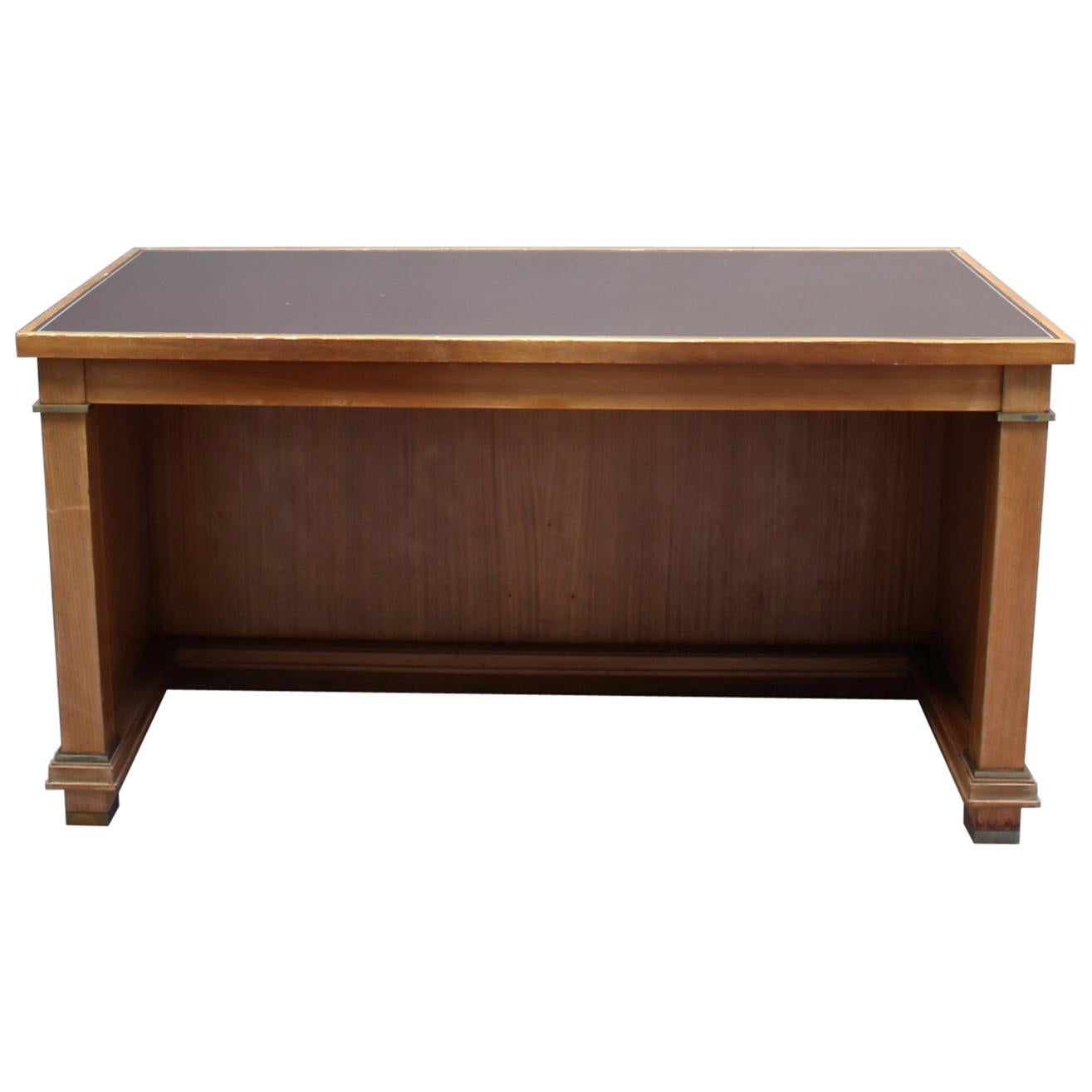 Fine French 1950's Rectangular Mahogany Desk by Jacques Adnet (2 available) For Sale