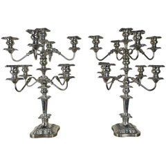 Antique Pair of English Sheffield Plate 9-Light Candelabra, circa 1900s