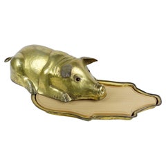 Franco Lapini Italian Repousse Pig Plat de service et plateau avec yeux en verre