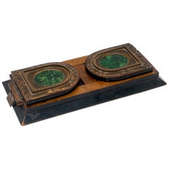 Antique Brass Wood and Malachite Telescoping Book Rack Slide Holder, circa 1860