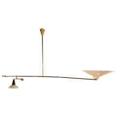 Midcentury Italian Brass and Lacquered Metal Chandelier with Two Articulate Arms