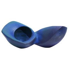 Blue Join, Hand Built Ceramic Double Bowl Vessel Organic Sculptural Art Object