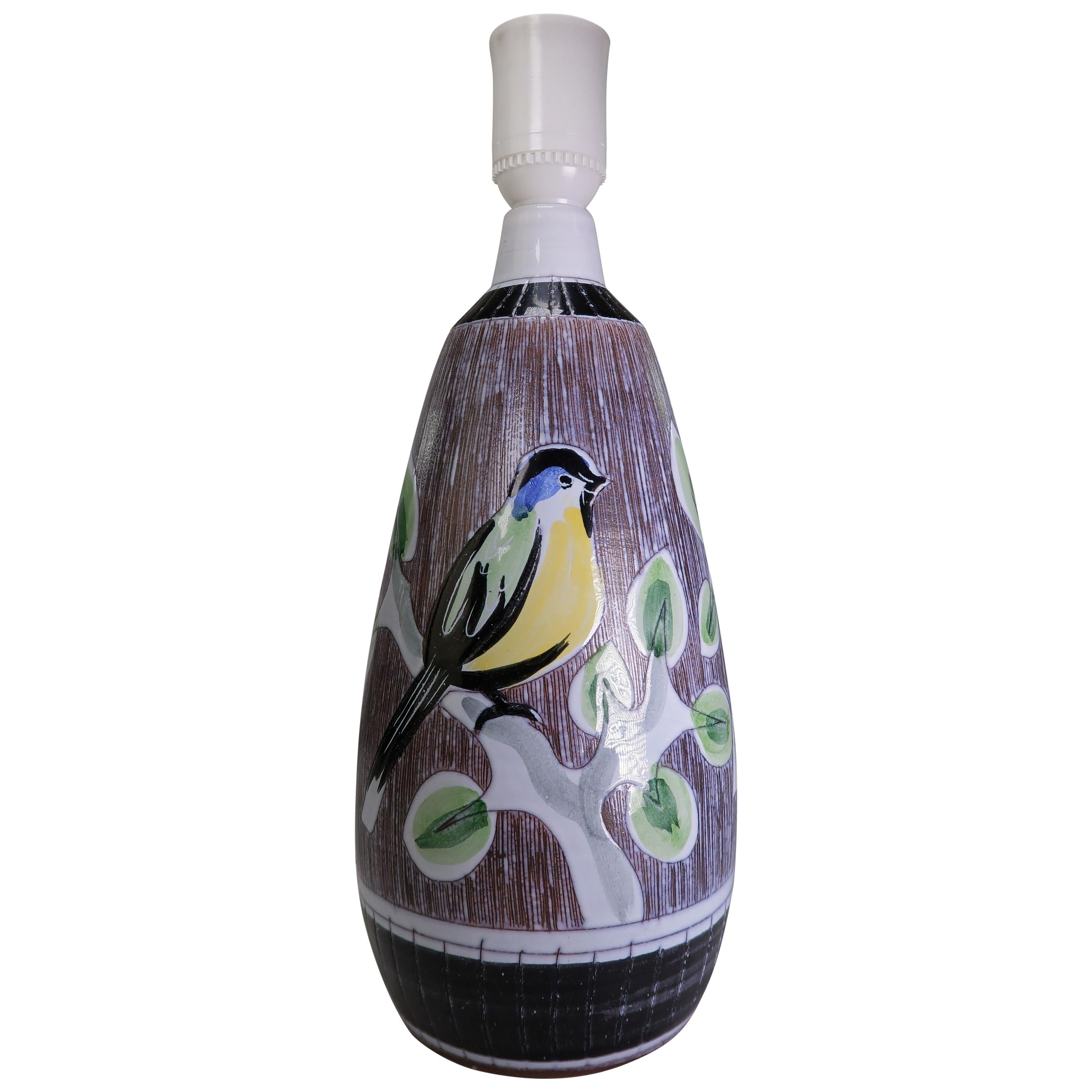Lampada Tilgmans in ceramica colorata del Medioevo con uccelli, anni '60