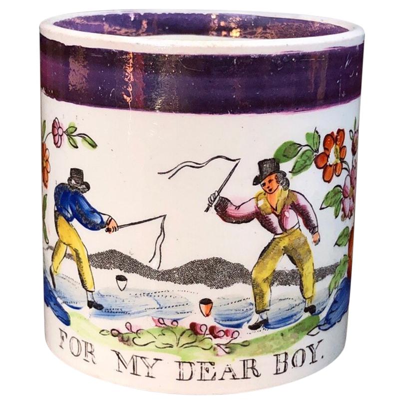 Creamware Child’s Mug "FOR MY DEAR BOY" Tops, circa 1810 For Sale