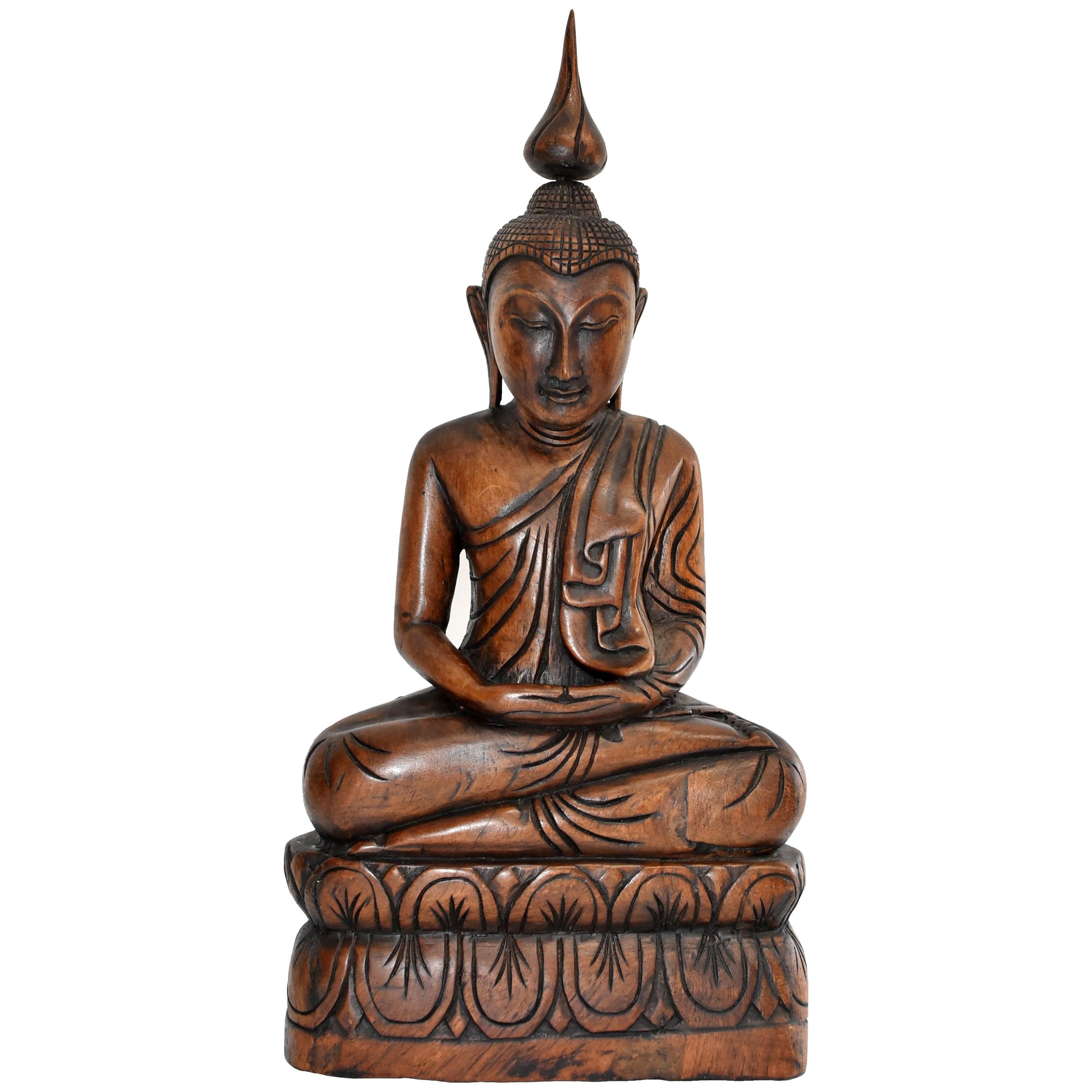 Wooden Burmese Buddha, Hand Carved, Large