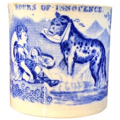 Antique Staffordshire Pottery Child’s Mug "Hours of Innocence, " circa 1850