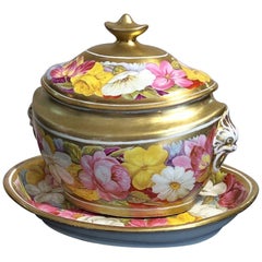 Coalport Sucrier and Matching Teapot Stand, Baxter Decorated, circa 1815