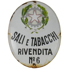 1950s Oval Italian Vintage Advertising Enamel Tobacco Sign ‘Sali e Tabacchi’