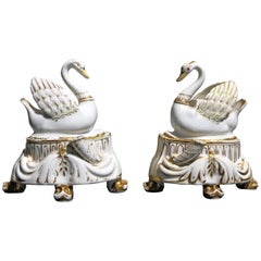 Pair of Swan Inkwells, English Porcelain, circa 1830