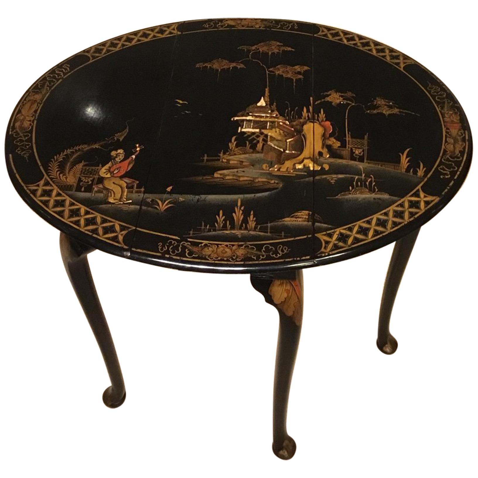 Chinoiserie Lacquered 1920s Drop Leaf Table