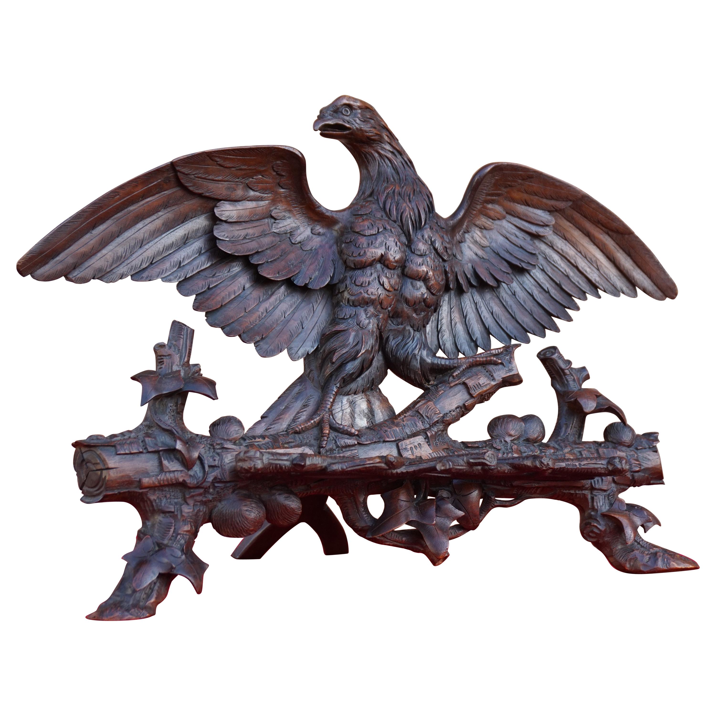 Hand Carved 19th Century Swiss Black Forest Nutwood Eagle Sculpture / Book Stand